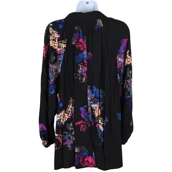 Free People Meadow Lark Tunic Blouse Boho Black Floral Print Women's S Button Up - Picture 2 of 12